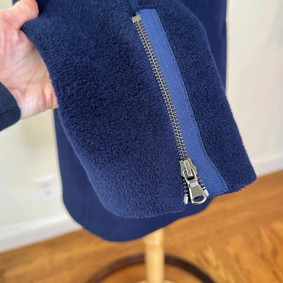 REBECCA TAYLOR Wool Blend Coat Faux Fur Collar Navy Blue, Size 2 - Picture 8 of 15